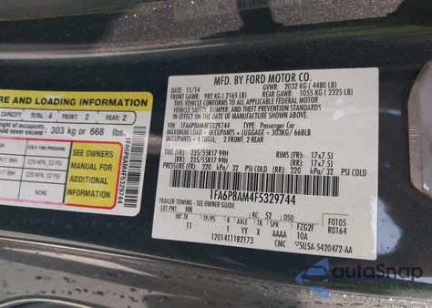 2015 Ford Mustang V6 из США, поврежденный, VIN 1FA6P8AM4F5329744